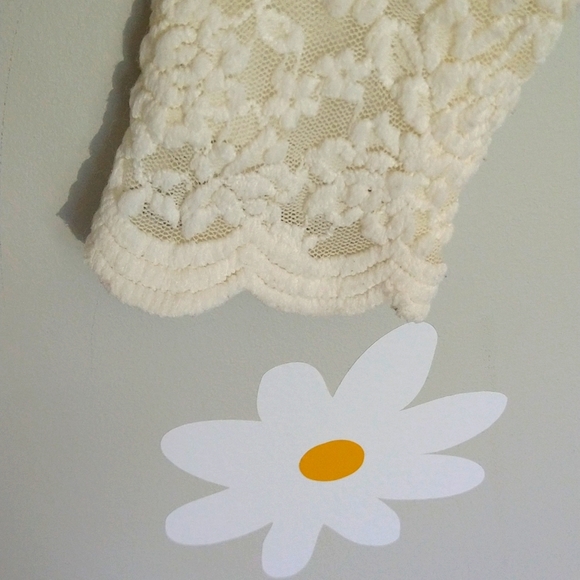 Vintage JM Collection Petite Dainty Cream Scalloped Edge Lacy Mesh V-Neck Top - Picture 5 of 12